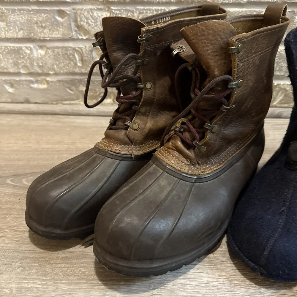 Vintage LL Bean Men's Brown Leather Waterproof Insulated Duck Boots Size 12